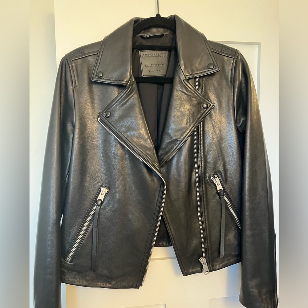 All Saints Dalby leather jacket like new size US8. Black.